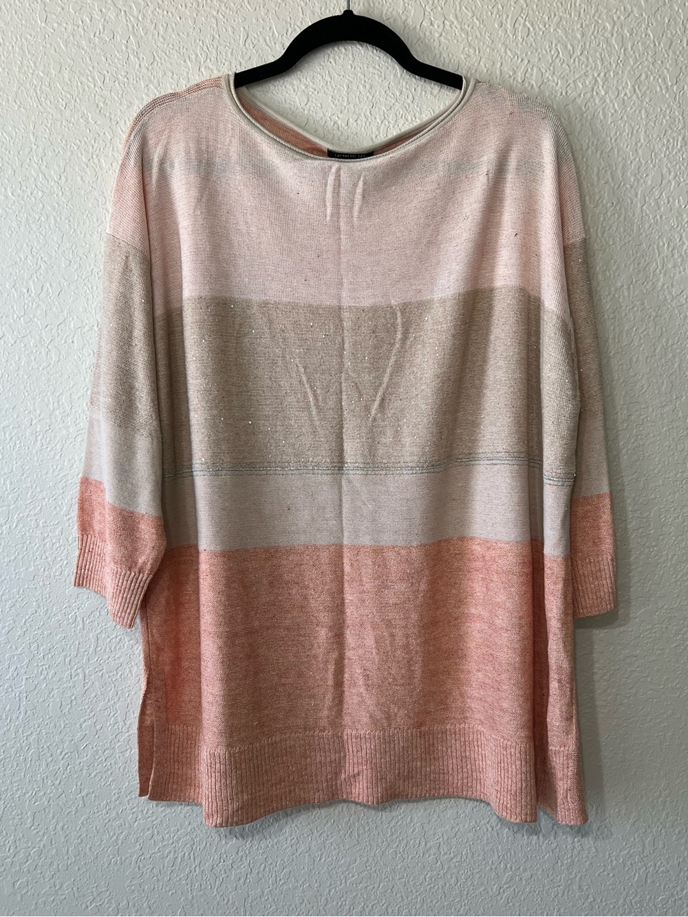 Lafayette 148 New York Pink Beige Striped Knit Pullover Sweater Women’s 2X